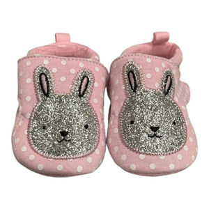 Joe Fresh Slipper Booties Girls Size 6-12M Pink Bunny Polka Dot Soft Sole